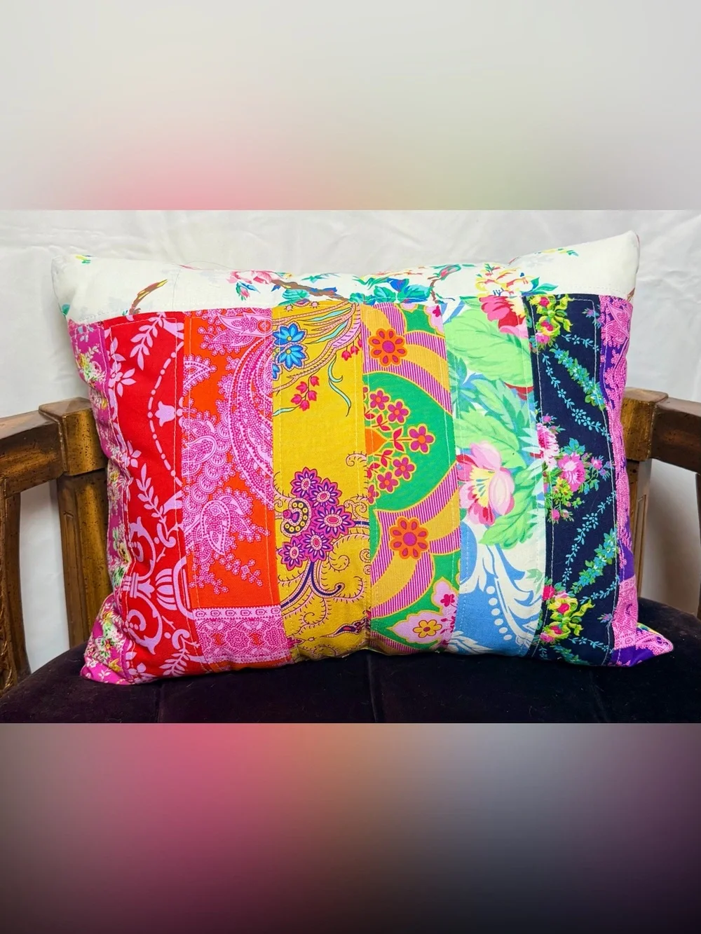 Colorful Patchwork Floral Throw Pillow - Multicolor